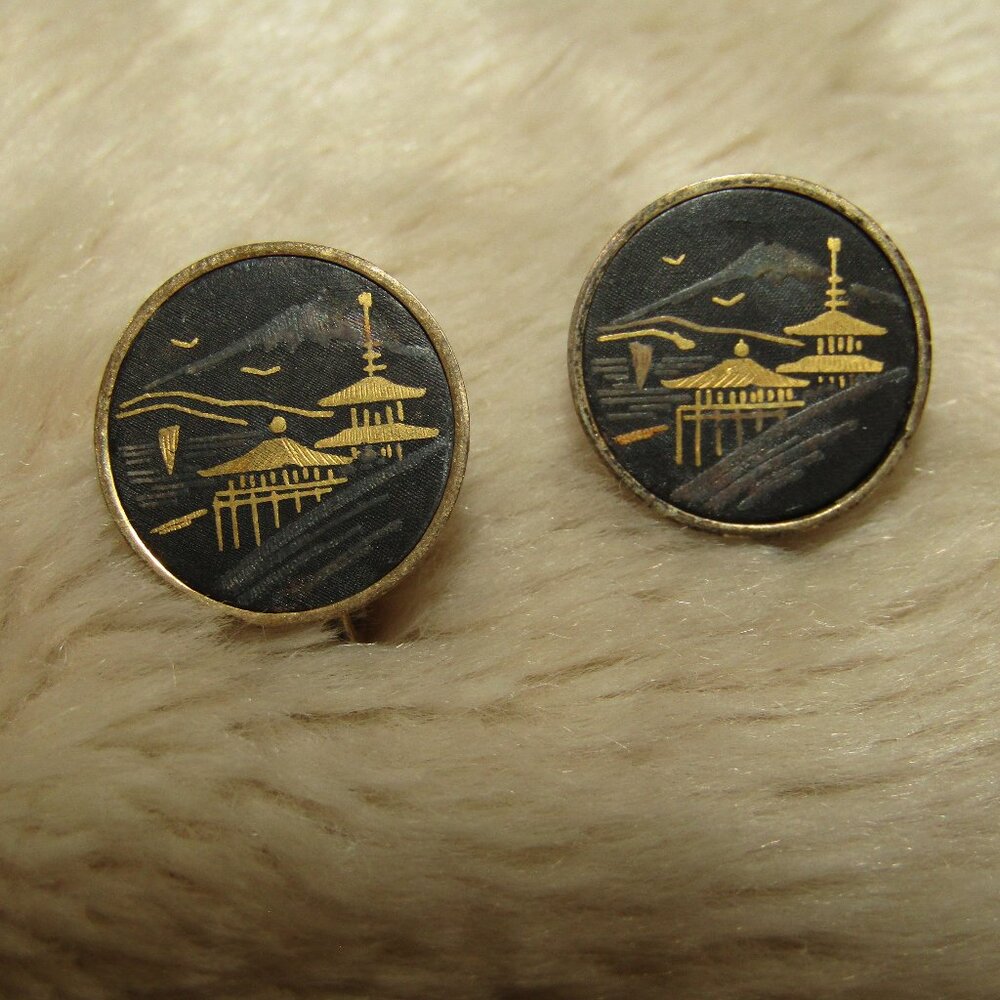 Vintage Amita Damascene Screw Back Earrings